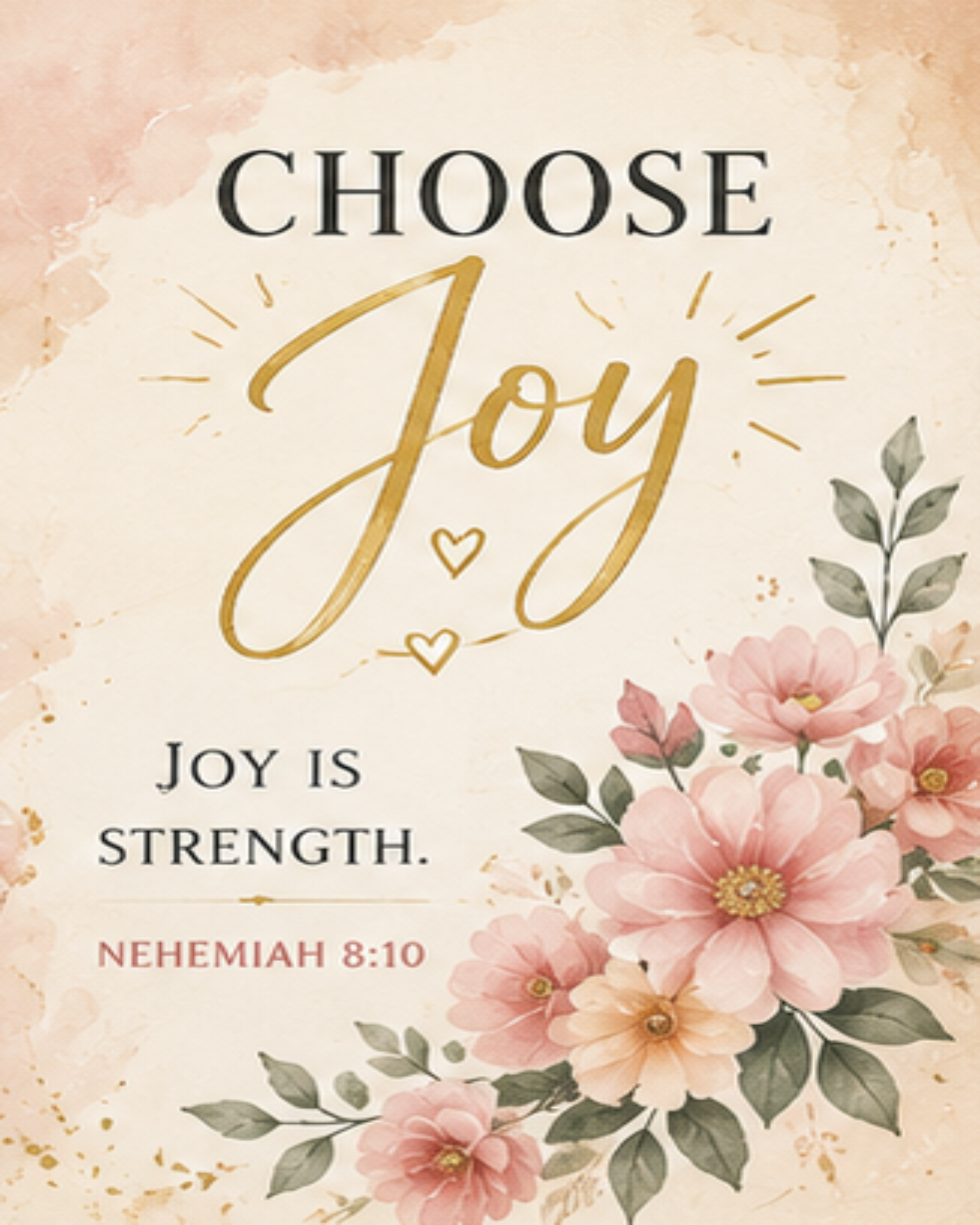 Floral art with text "CHOOSE JOY", "JOY IS STRENGTH", and "NEHEMIAH 8:10".
