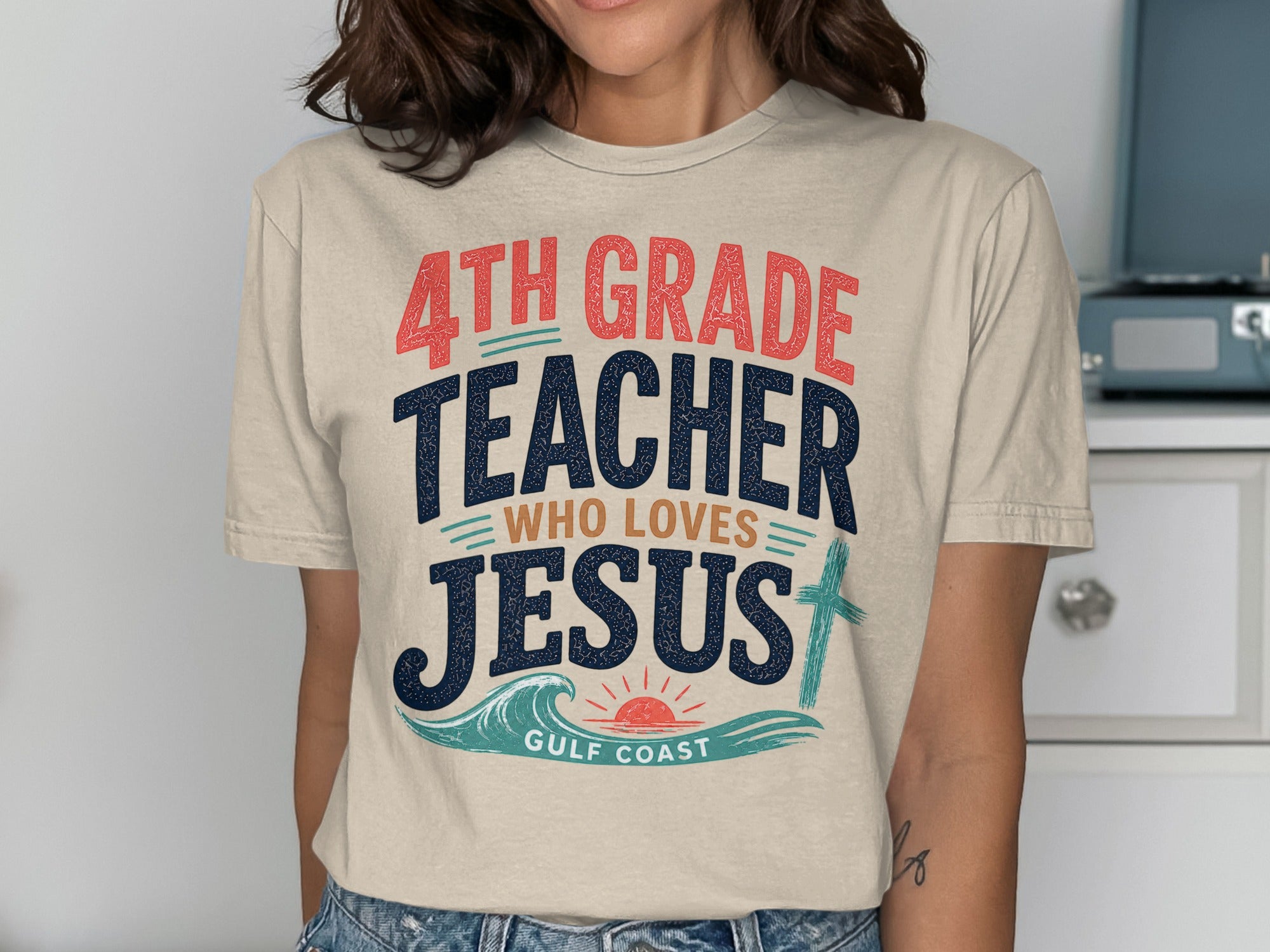 4th Grade Teacher Who Loves Jesus, Gulf Coast t-shirt.