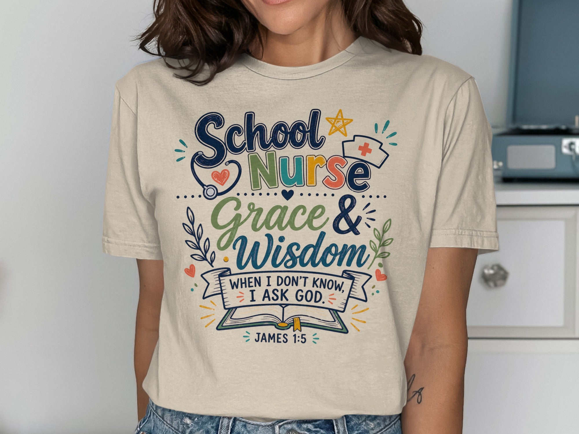 School Nurse Grace & Wisdom with Bible verse James 1:5.