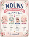 Poster about nouns with examples for person, place, thing, and idea.