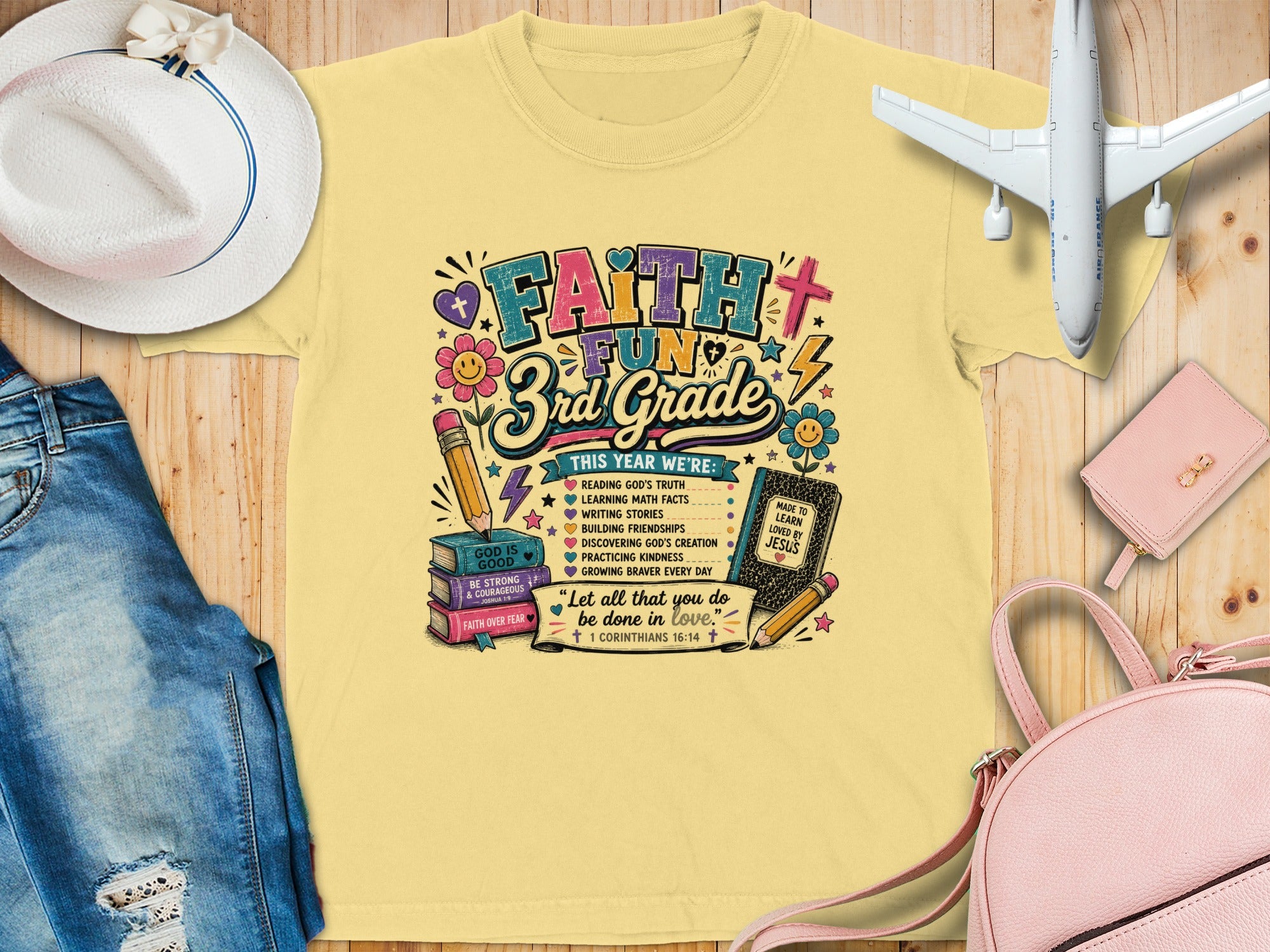 Yellow t-shirt for 3rd graders with "Faith Fun 3rd Grade" text.