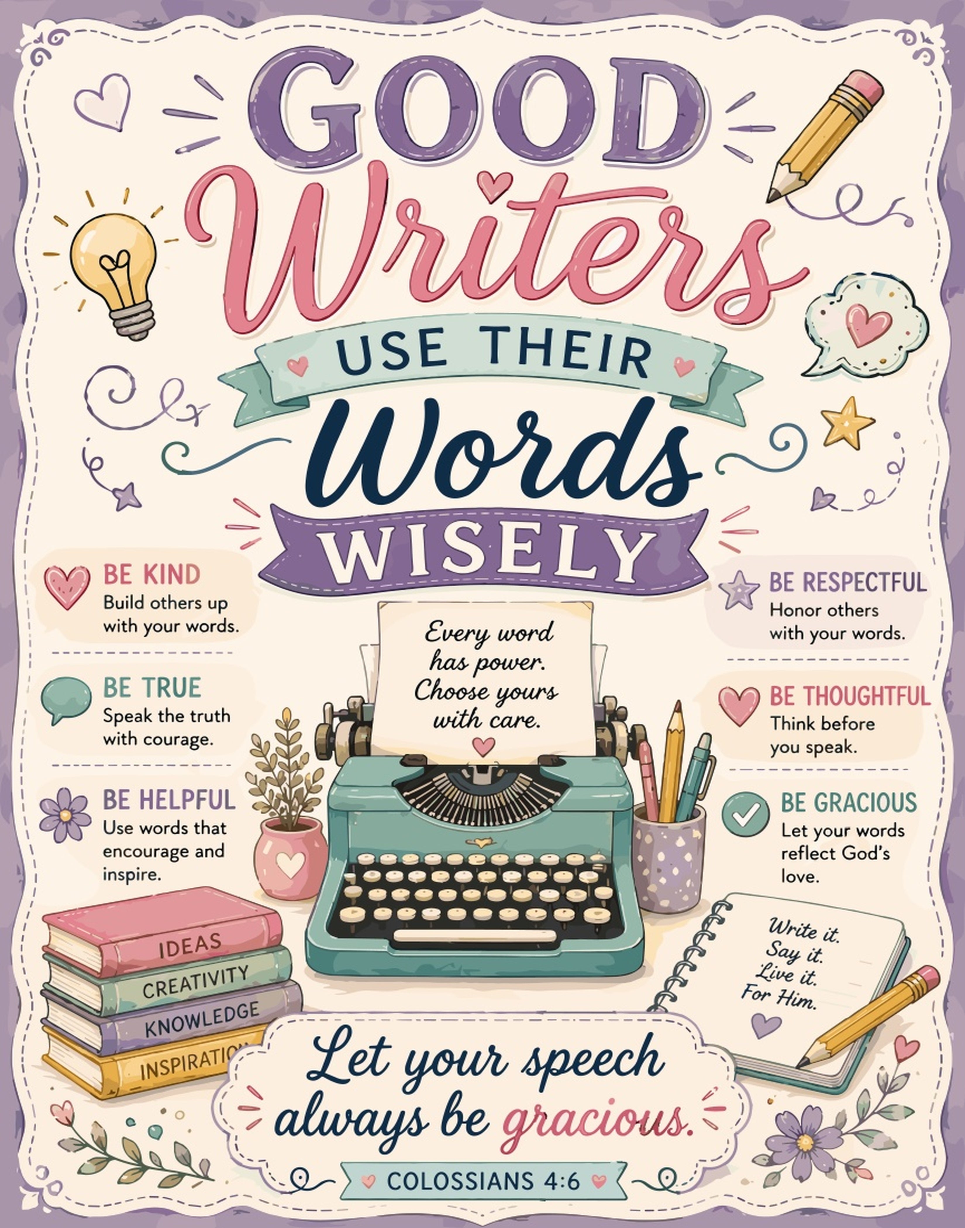 Good writers use their words wisely, with advice on kindness, truth, and respect.