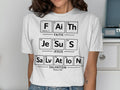 Faith Jesus Salvation t-shirt with periodic table elements.
