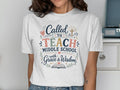 White t-shirt with "Called to Teach Middle School with Grace & Wisdom" design.