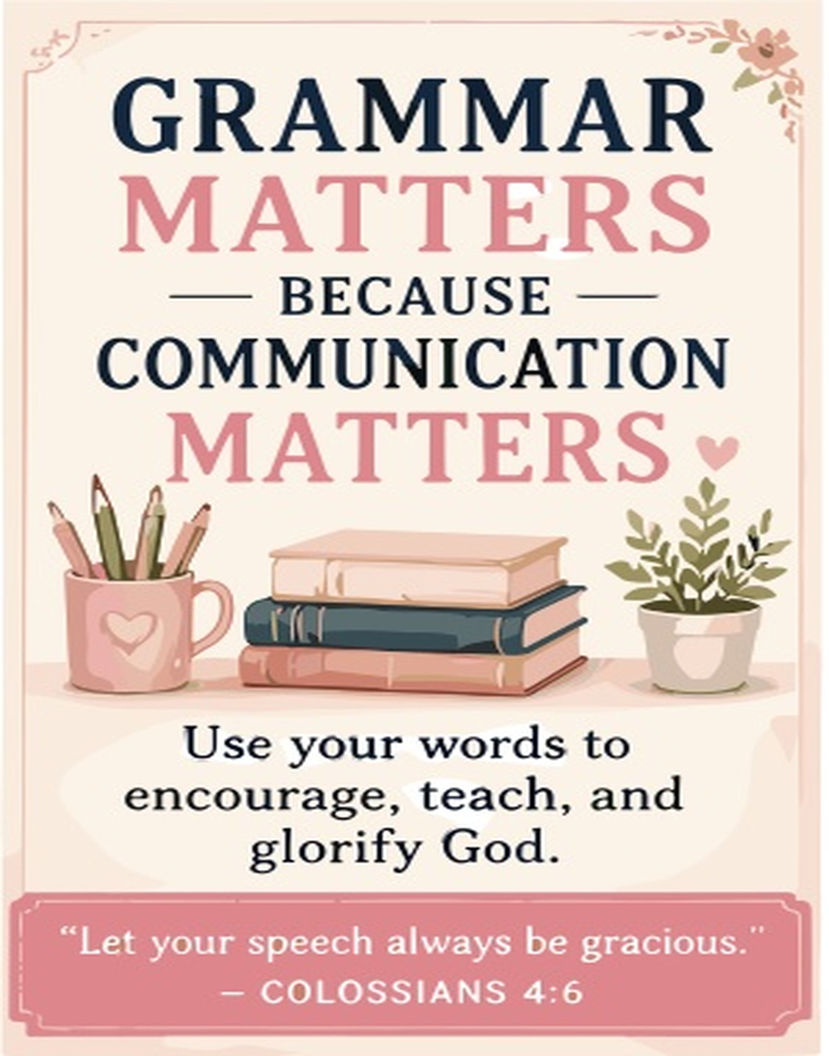 Grammar Matters because Communication Matters with Bible verse.