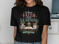 T-shirt with "Where FAITH meets LEARNING" and "GRACE & WISDOM CLASSROOM" text.