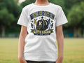 White t-shirt with "Kindergarten Let's Learn" and school supplies graphic.
