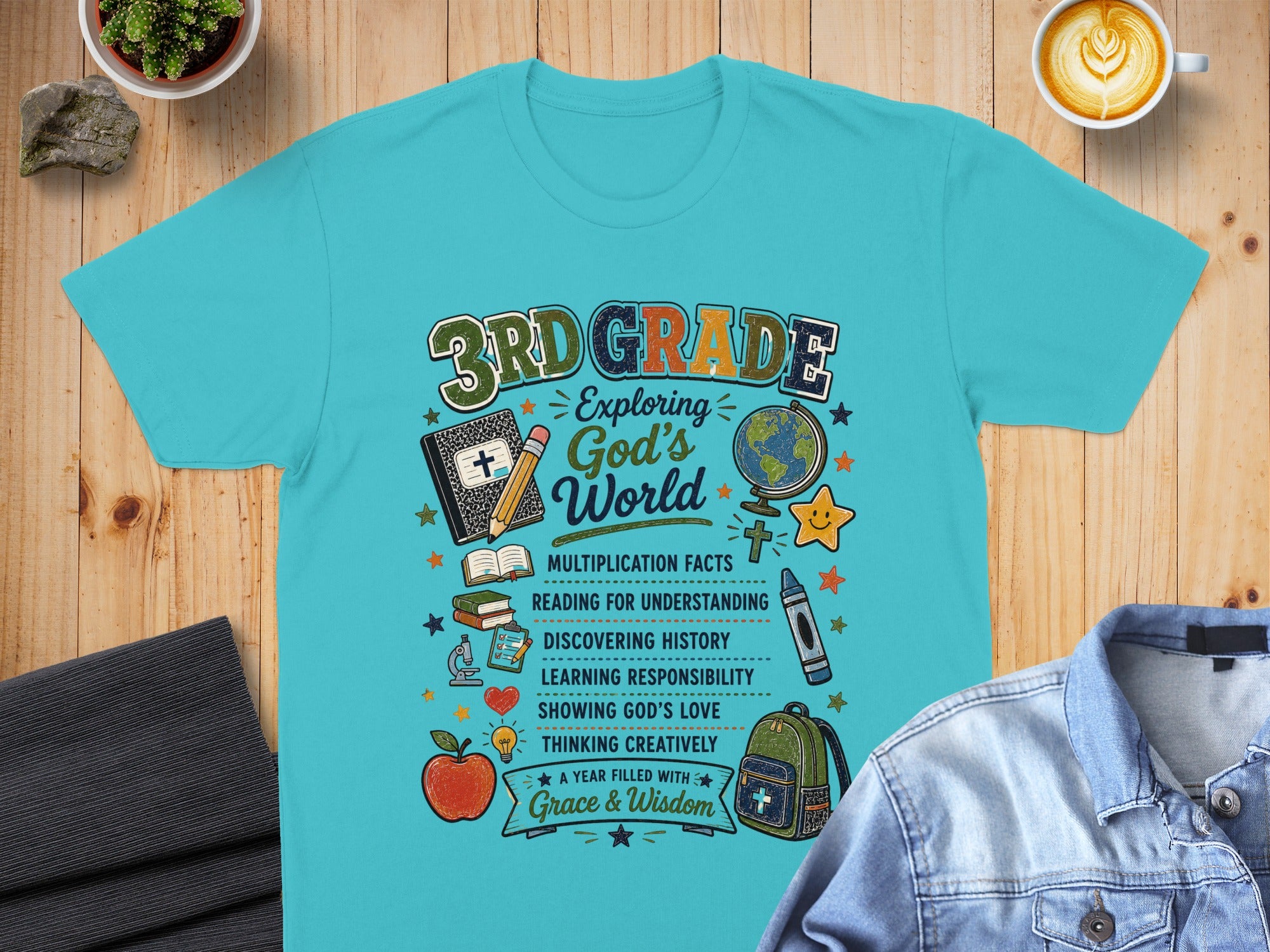3rd Grade shirt: Exploring God's World with Grace and Wisdom.