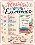 "Revise with Excellence" poster with steps: Pray, Think, Write, Revise, Shine, and quote.