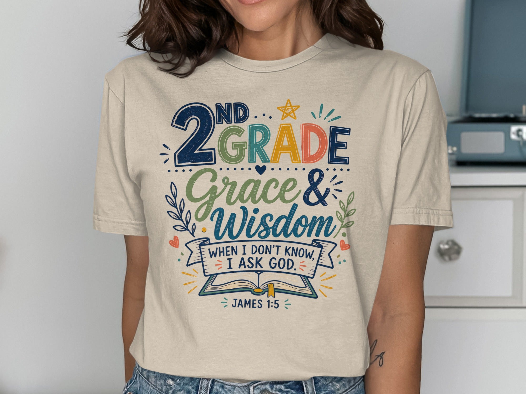 2nd Grade Grace & Wisdom t-shirt with James 1:5 Bible verse.