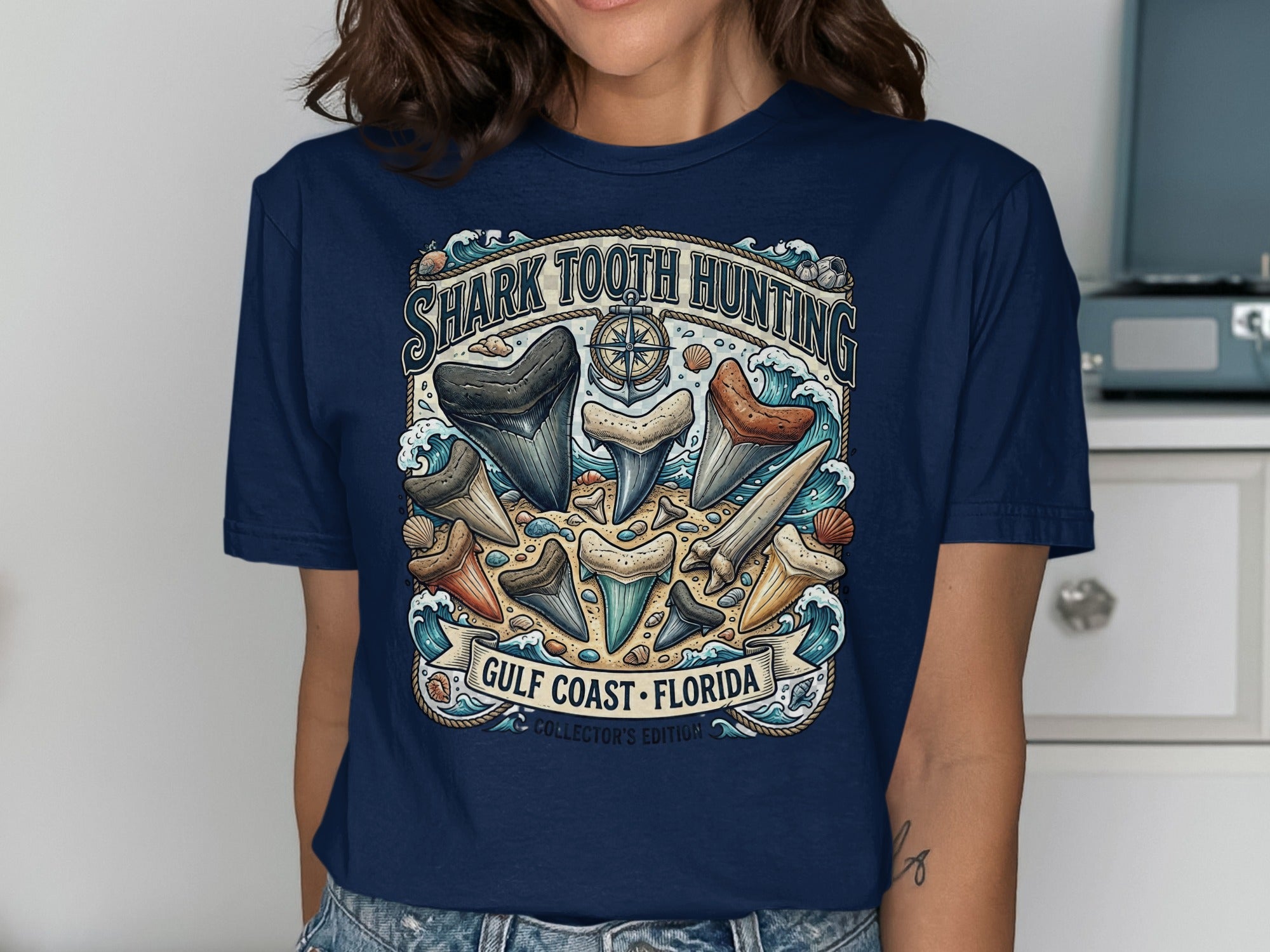Shark tooth hunting graphic with text "Gulf Coast Florida Collector's Edition."