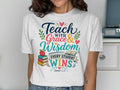 "Teach with Grace & Wisdom" text with books, apple, and ribbon, James 1:5.