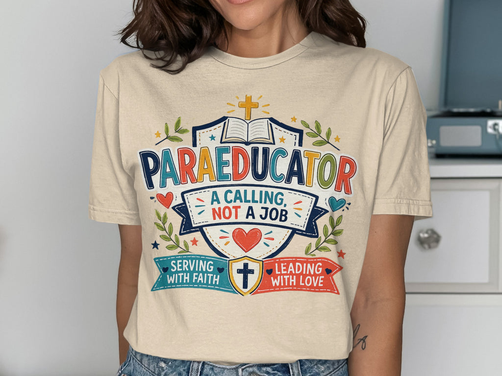 Paraeducator shirt: A calling, not a job; serving with faith, leading with love.
