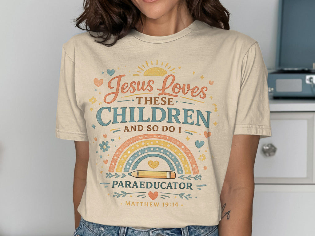 Jesus loves these children and so do I, paraprofessional shirt, Matthew 19:14.