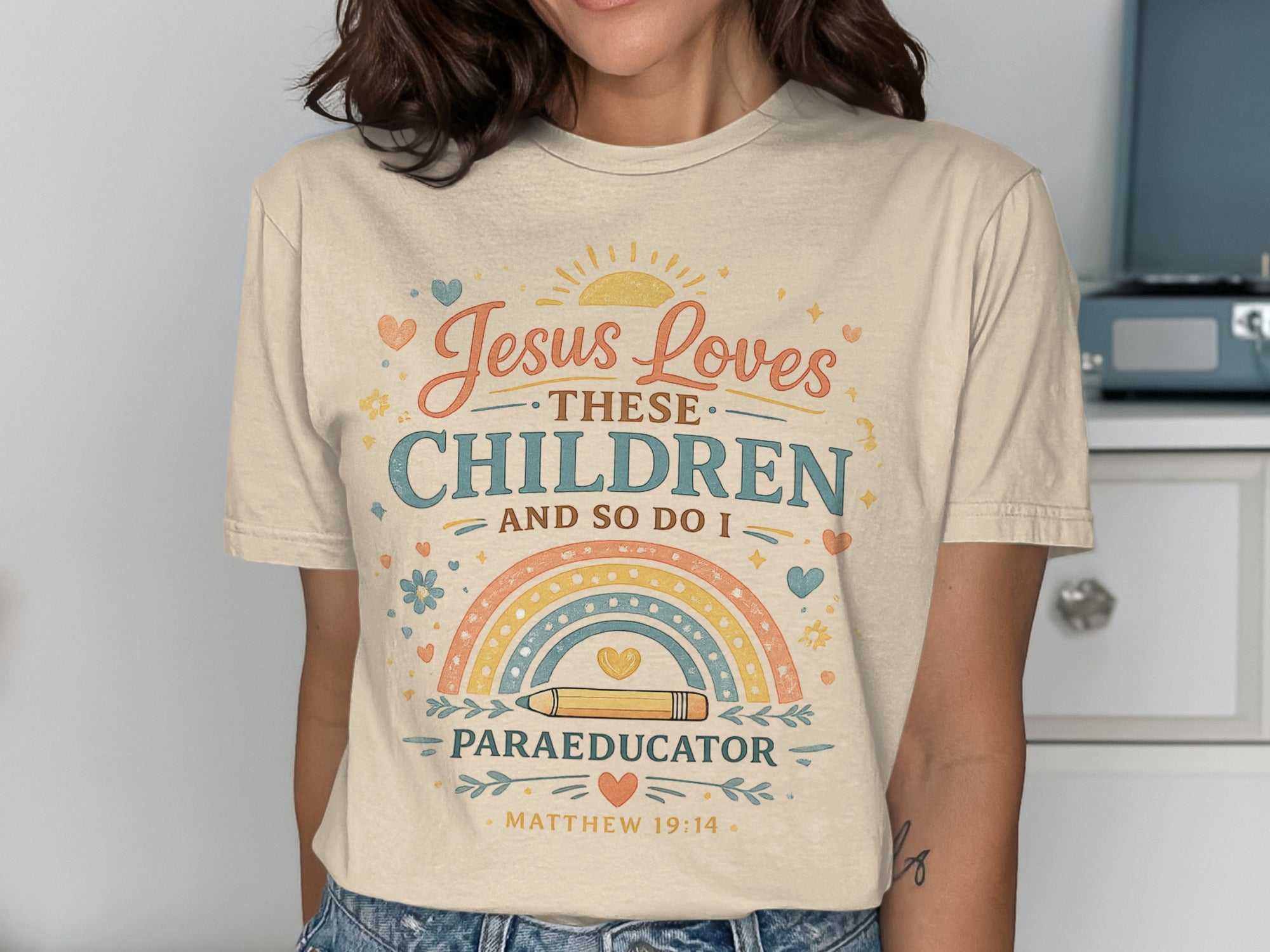 Jesus loves these children and so do I, paraprofessional shirt, Matthew 19:14.